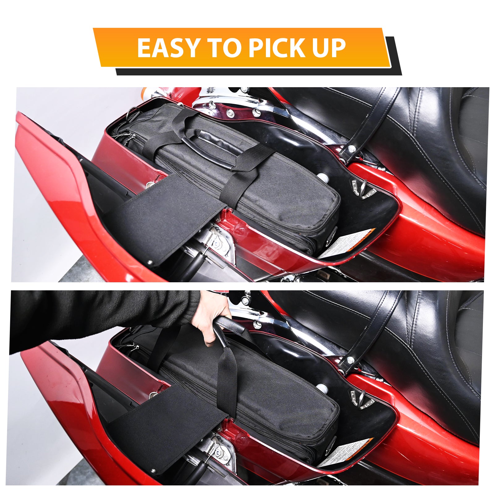 Black Oxford + Leather Orange Flame Saddlebag Liners Bag w/ Tool Pockets for 1993-2024 Harley Touring Hard Saddlebag