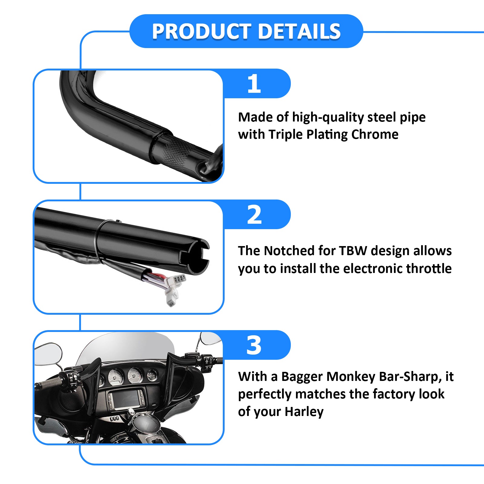 2014-2023 Harley Street Glide FLHX w/ Batwing Fairing Models Black 12" Pre-Wired Bagger Monkey Bar-Sharp Handlebar