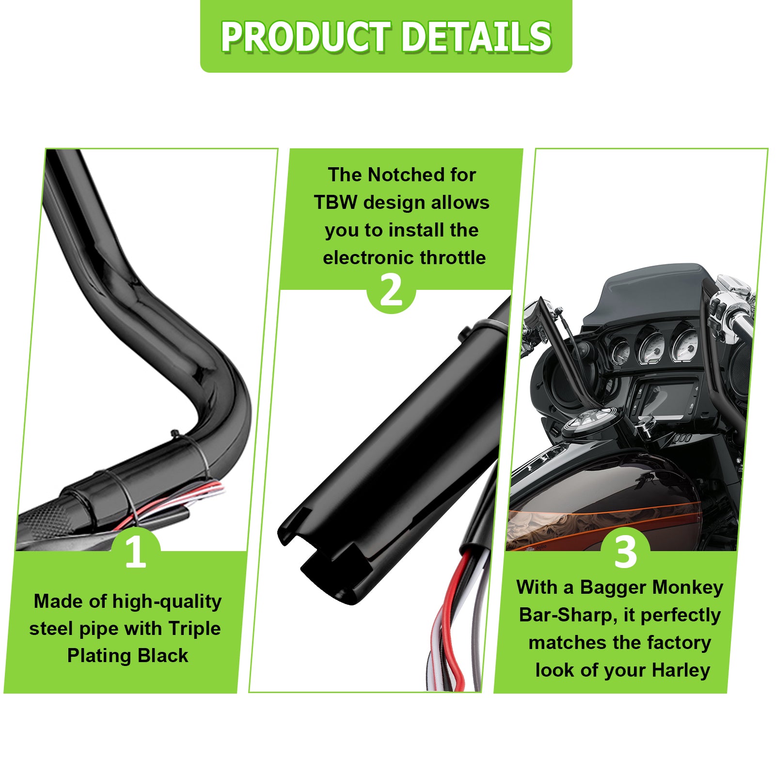 2014-2023 Street Glide CVO Electra Glide Gloss Black 14" Pre-Wired Bagger Monkey Bar-Sharp Handlebar