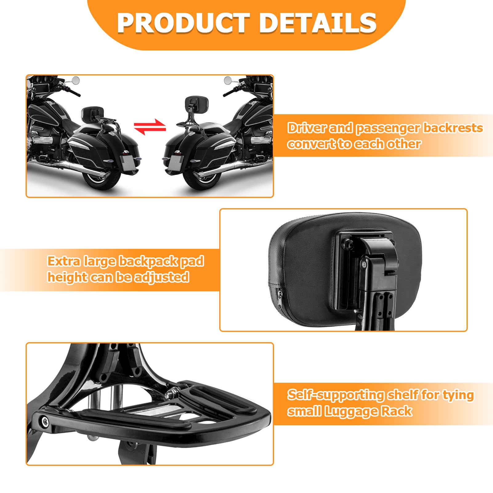 2022-2024 BMW R18 Bagger/ Roctane/ Transcontinental Gloss Black Multi-Purpose Adjustable Backrest