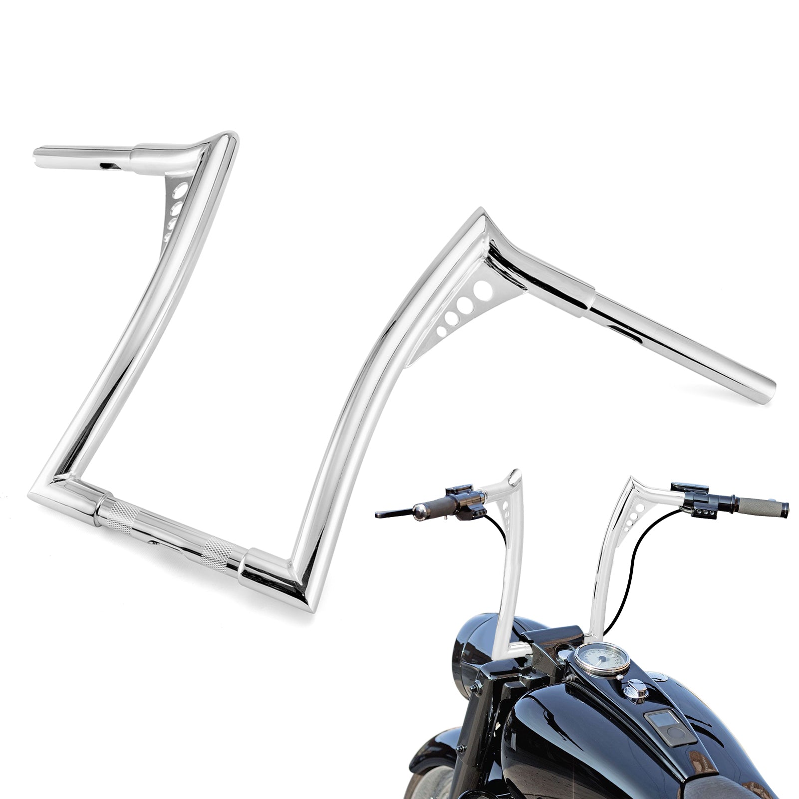 Harley Touring Sportster Softail Dyna Road King Road Glide 14" APE Hanger Bar-Sharp Handlebar