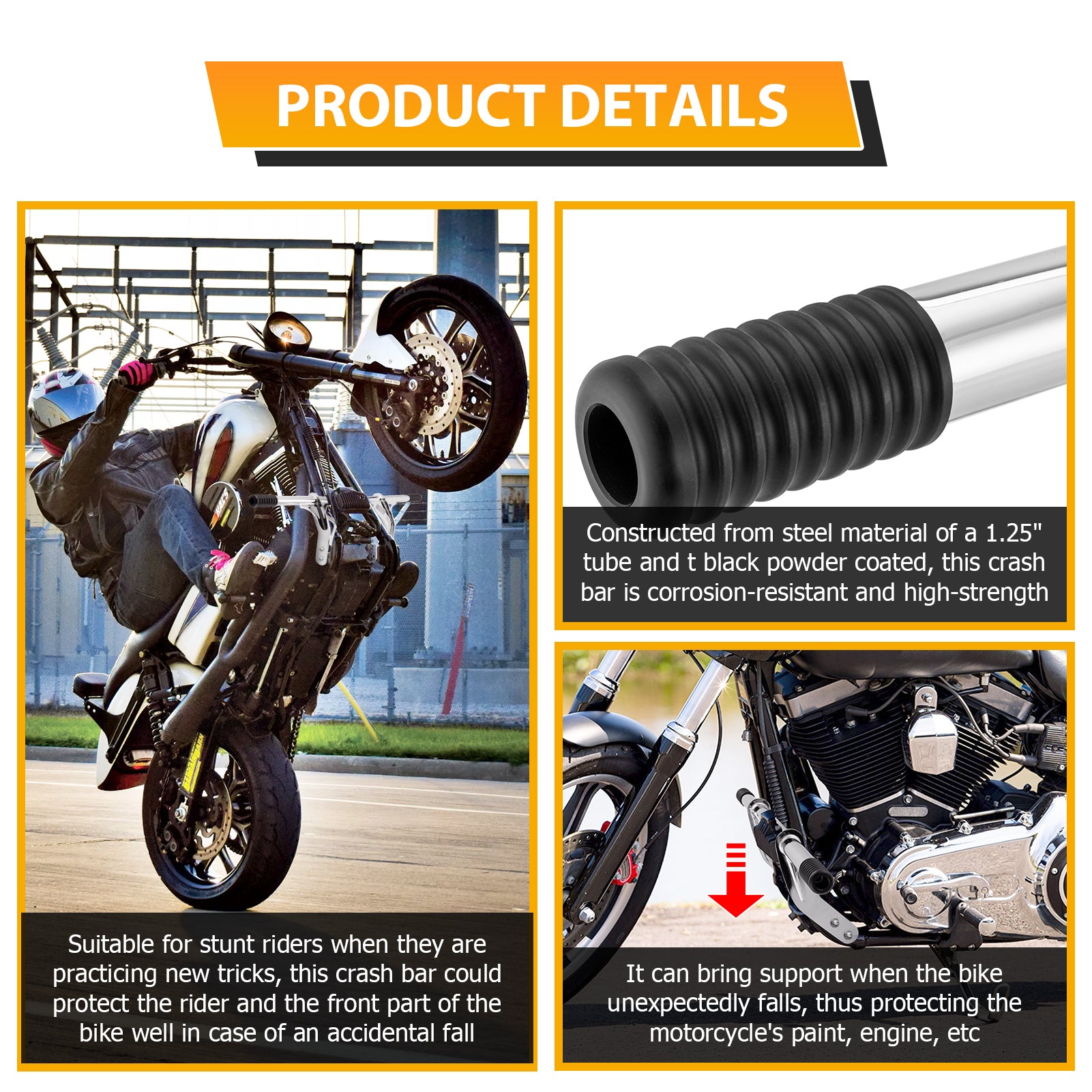 Chrome Front Highway Engine Guard Crash Bar for 2006 - 2017 Harley Davidson Dyna w/ Mid Control Models - Mofun - 90201081