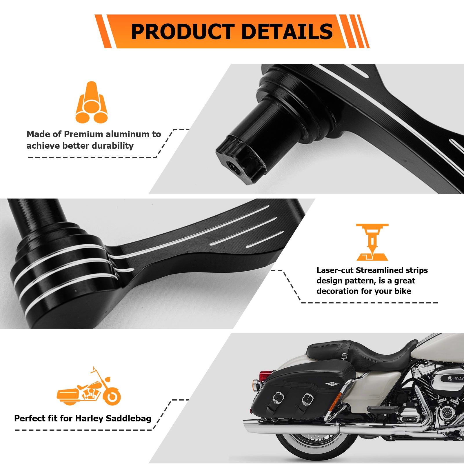 2014-2024 Harley Street Glide Road King Aluminum Gloss Black Streamline Saddlebag Lid Lifter