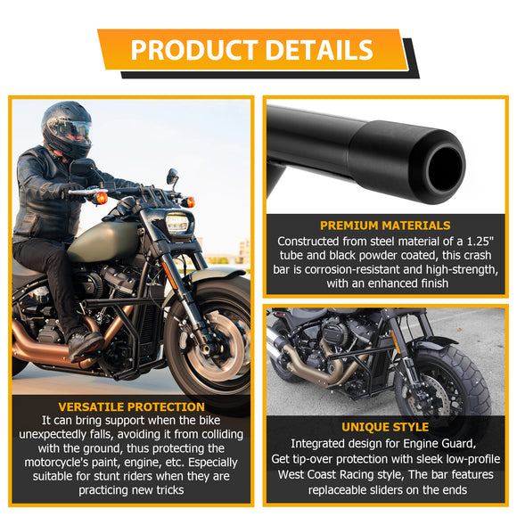 Gloss Black Front Engine Guard Highway Peg 2 Step Crash Bar for 2018 - 2024 Harley Davidson Softail Fat Boy/Street Bob - Mofun - 90201089