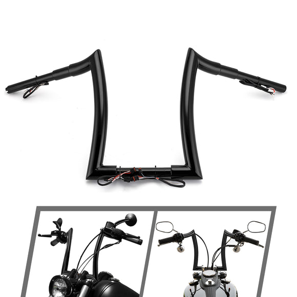 Gloss Black 12" Rise Pre - Wired Plug & Play Horn Style Ape Bar Handlebar for 2011 - 2024 Harley Softails & 2015 - Later Harley Touring Road King - Mofun - 90101652