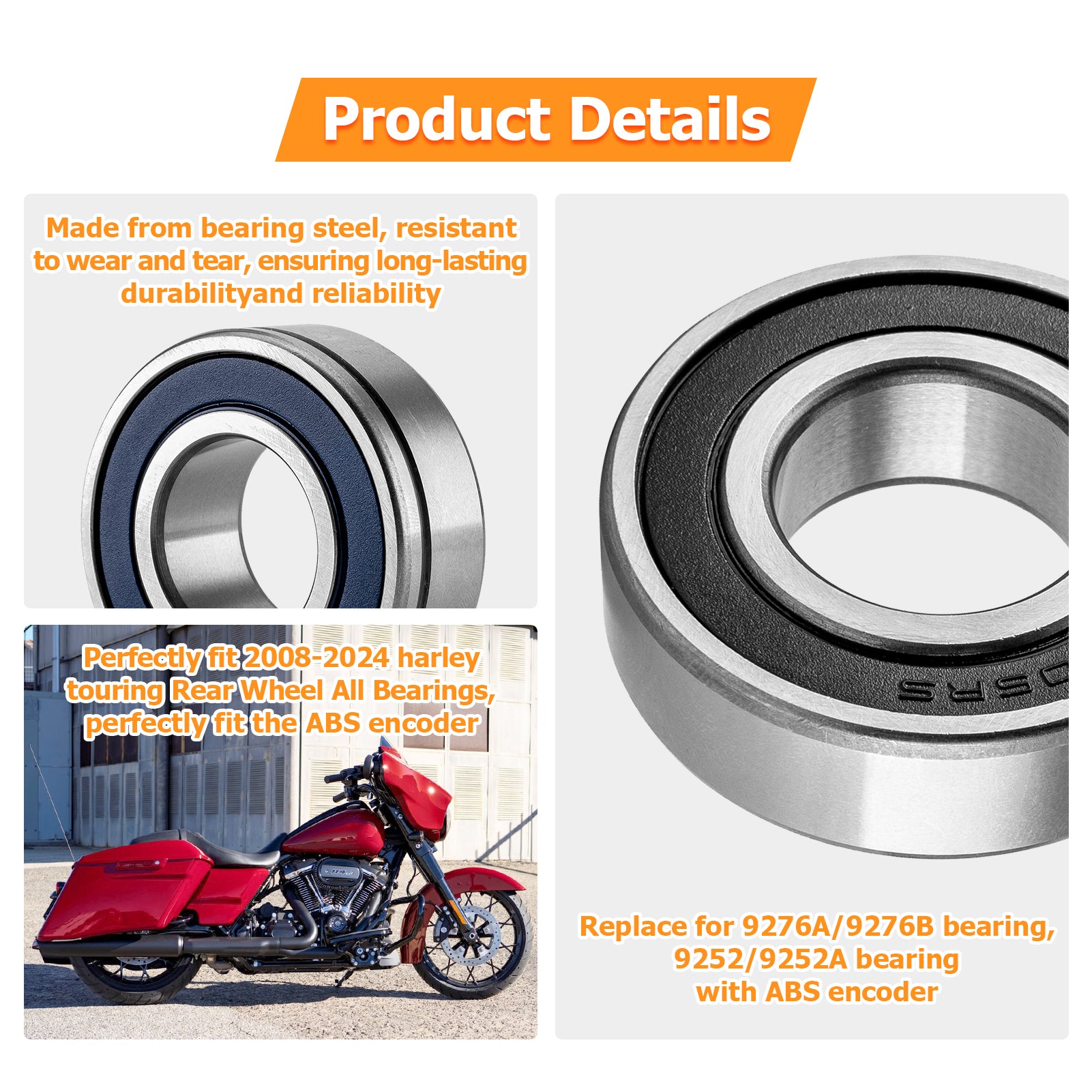 Rear Wheel Bearing Seal Kit for Harley Touring ROAD KING STREET GLIDE Rear Wheel with ABS