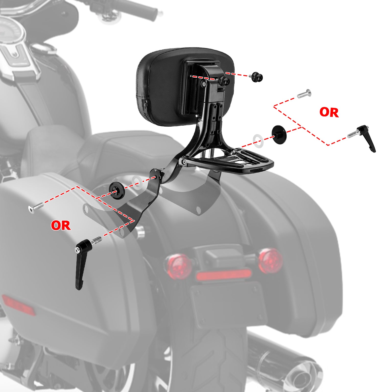 2018-2023 Harley Softail Low Rider FXLR FXLRS Gloss Black Foldable Adjustable Passenger Driver Backrest-4