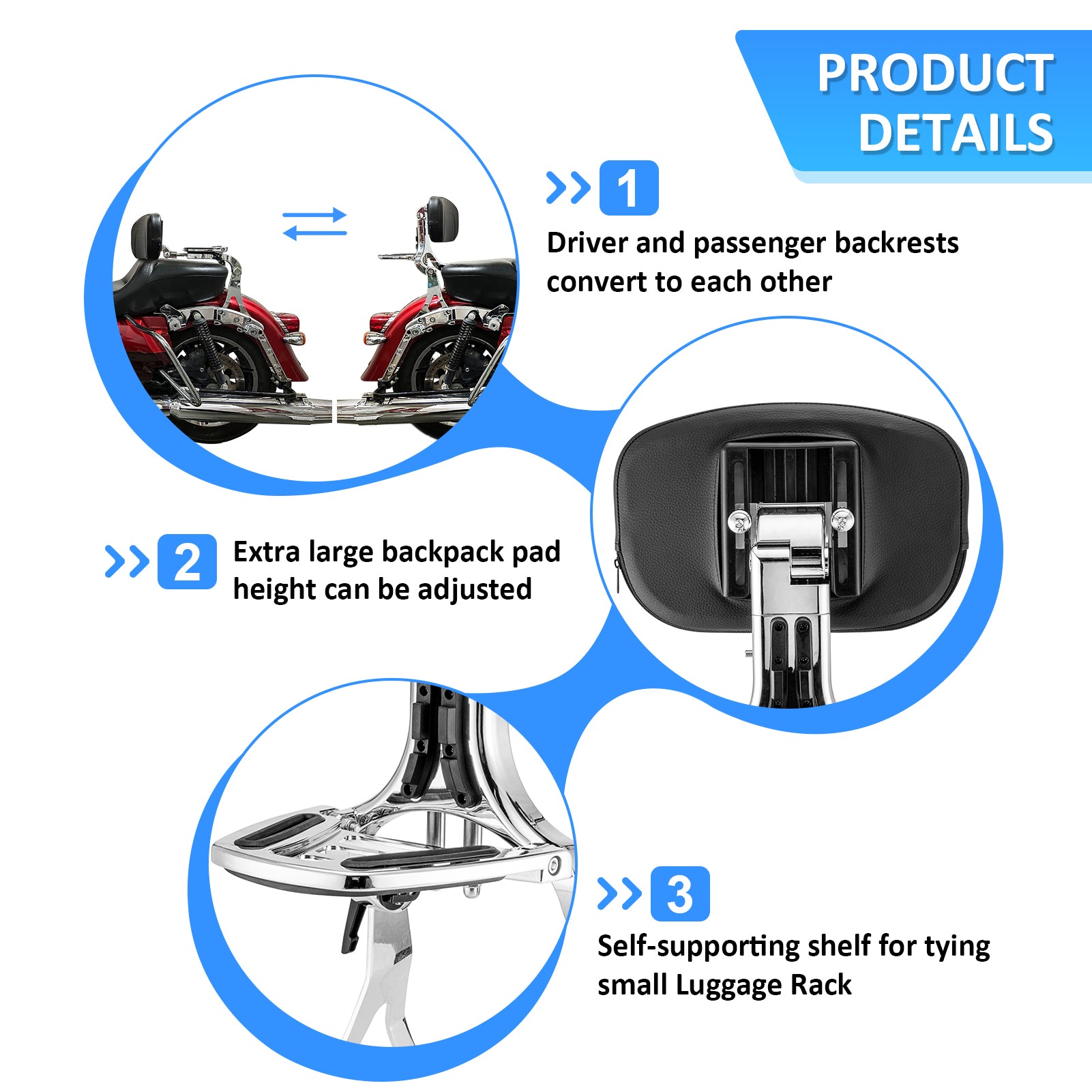2014-2023 Harley Touring Steel & Aluminum Passenger Driver Backrest Multi-Purpose Adjustable Backrest-3