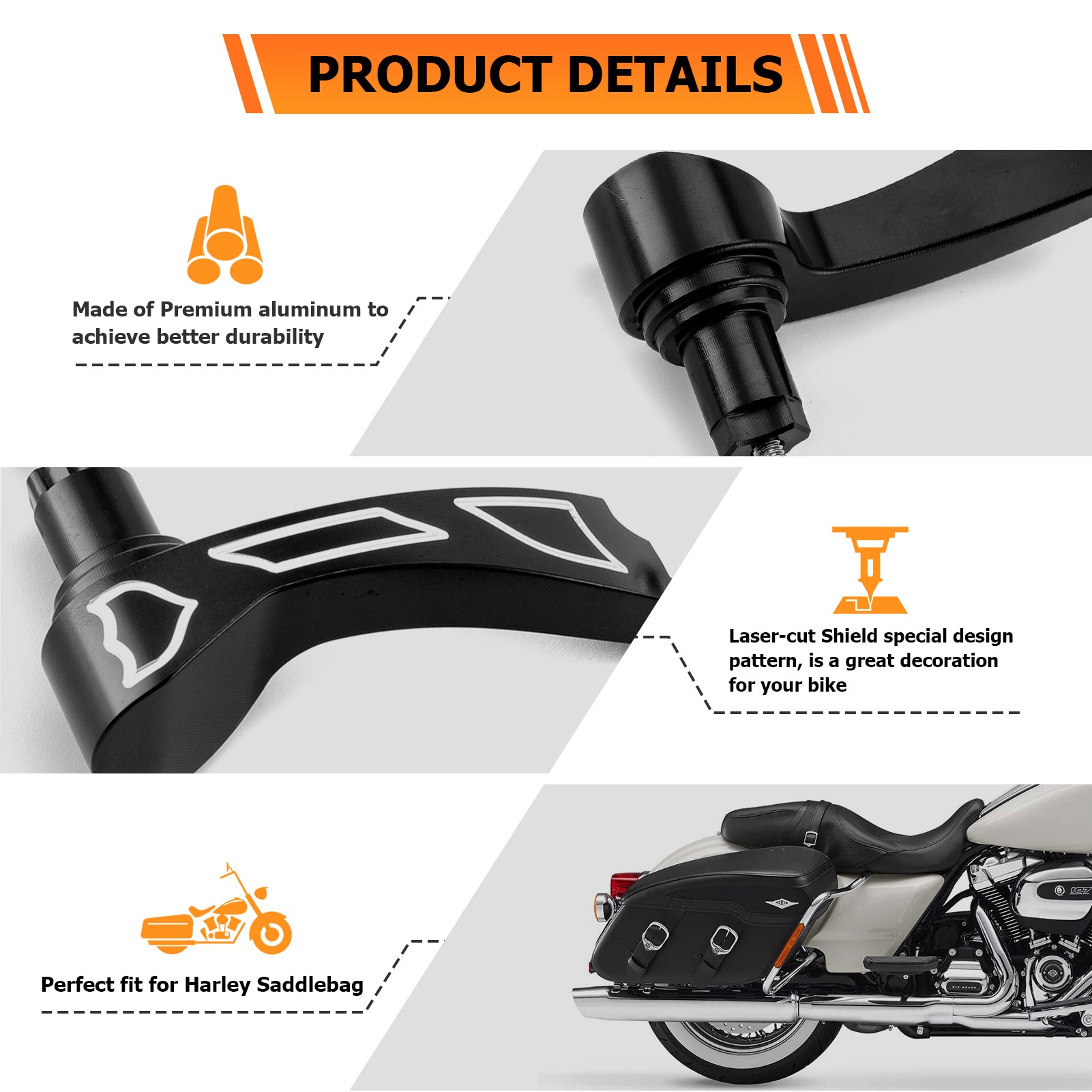 2014-2023 Harley Electra Glide Road Glide Aluminum Gloss Black Shield Type Saddlebag Lid Lifter-4