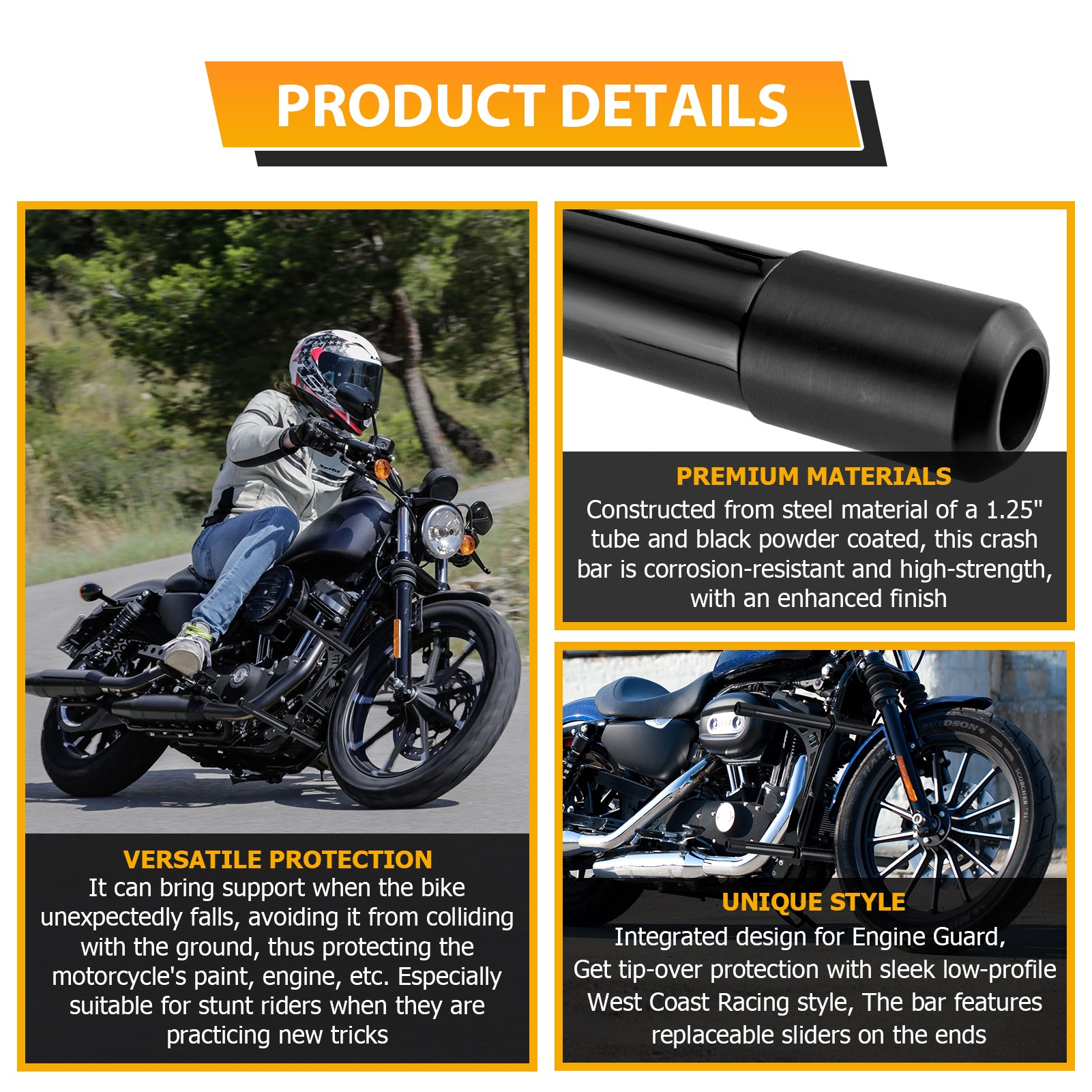 Front Highway Engine Guard Crash Bar for 2004-2022 Harley Sportster 883/1200 w/ Forward or Mid Control Models