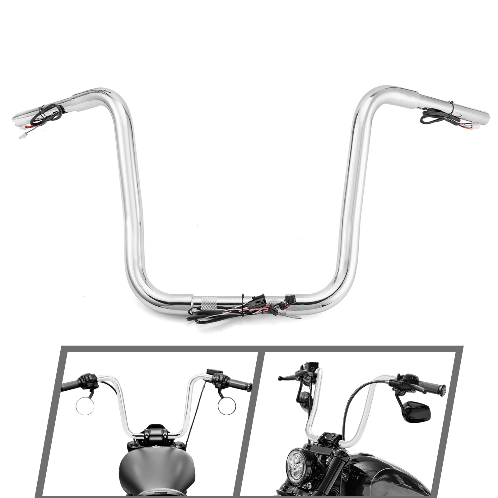 Chrome 14" Rise Pre-Wired Handlebar for 2011-2024 Harley Softails & 2015-Later Harley Touring Road King