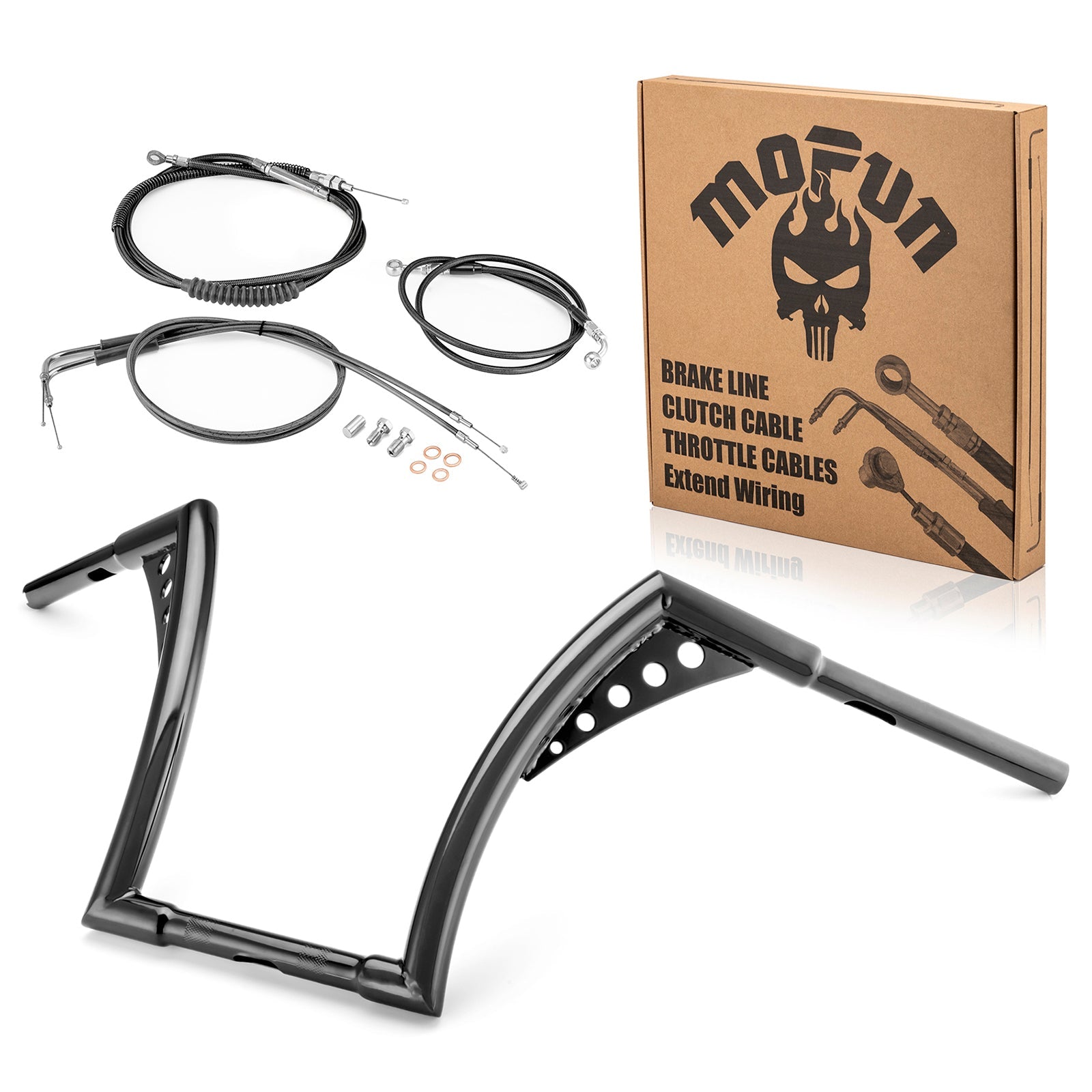 2000 - 2006 Harley Softail Night Train/Heritage Classic Gloss Black 12" Ape Monkey Bar Handlebar with Non - ABS Cable Kit - Mofun - 90101002+90109218