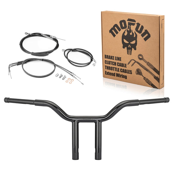 2000 - 2006 Harley Softail Night Train/Heritage Classic Gloss Black 12" T Bar Handlebar with Non - ABS Cable Kit - Mofun - 90101064+90109218
