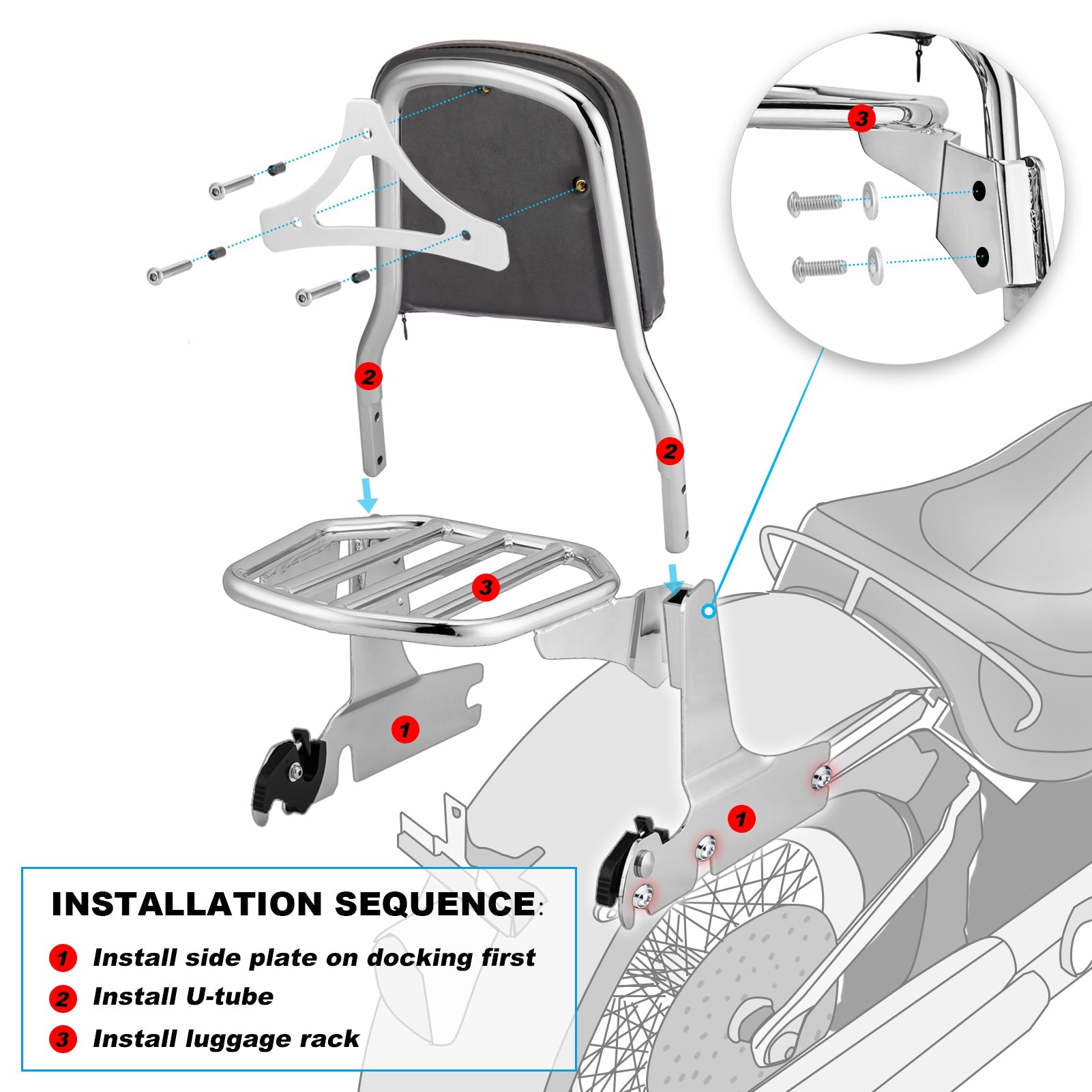 2004 - 2022 Harley Davidson Sportster XL 883 1200 Forty Eight Sissy Bar Passenger Detachable Backrest - Mofun - 90302068