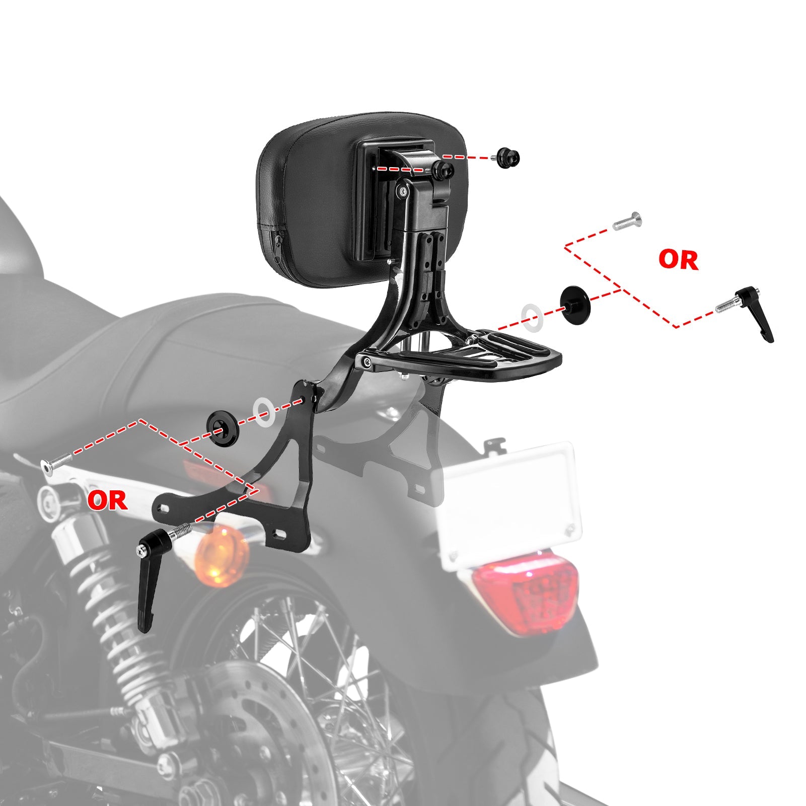 2004 - 2022 Harley Sportster XL 883 1200 Gloss Black Foldable Multi - Purpose Adjustable Backrest Sissy Bar - Mofun - 90302169