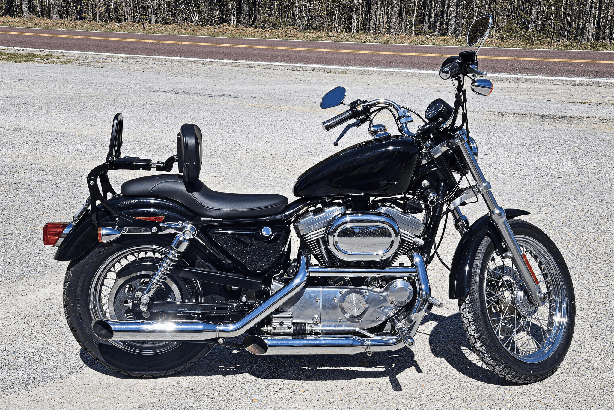 2004 - 2022 Harley Sportster XL 883 1200 Gloss Black Foldable Multi - Purpose Adjustable Backrest Sissy Bar - Mofun - 90302169