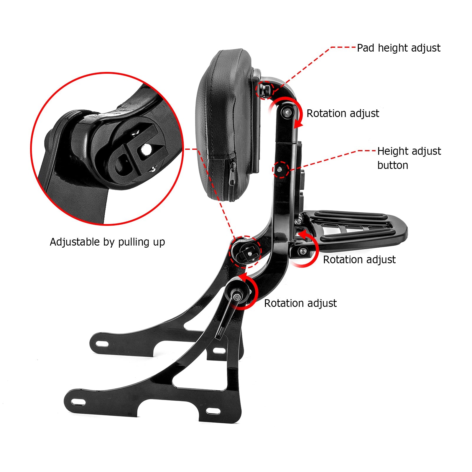 2004 - 2022 Harley Sportster XL 883 1200 Gloss Black Foldable Multi - Purpose Adjustable Backrest Sissy Bar - Mofun - 90302169