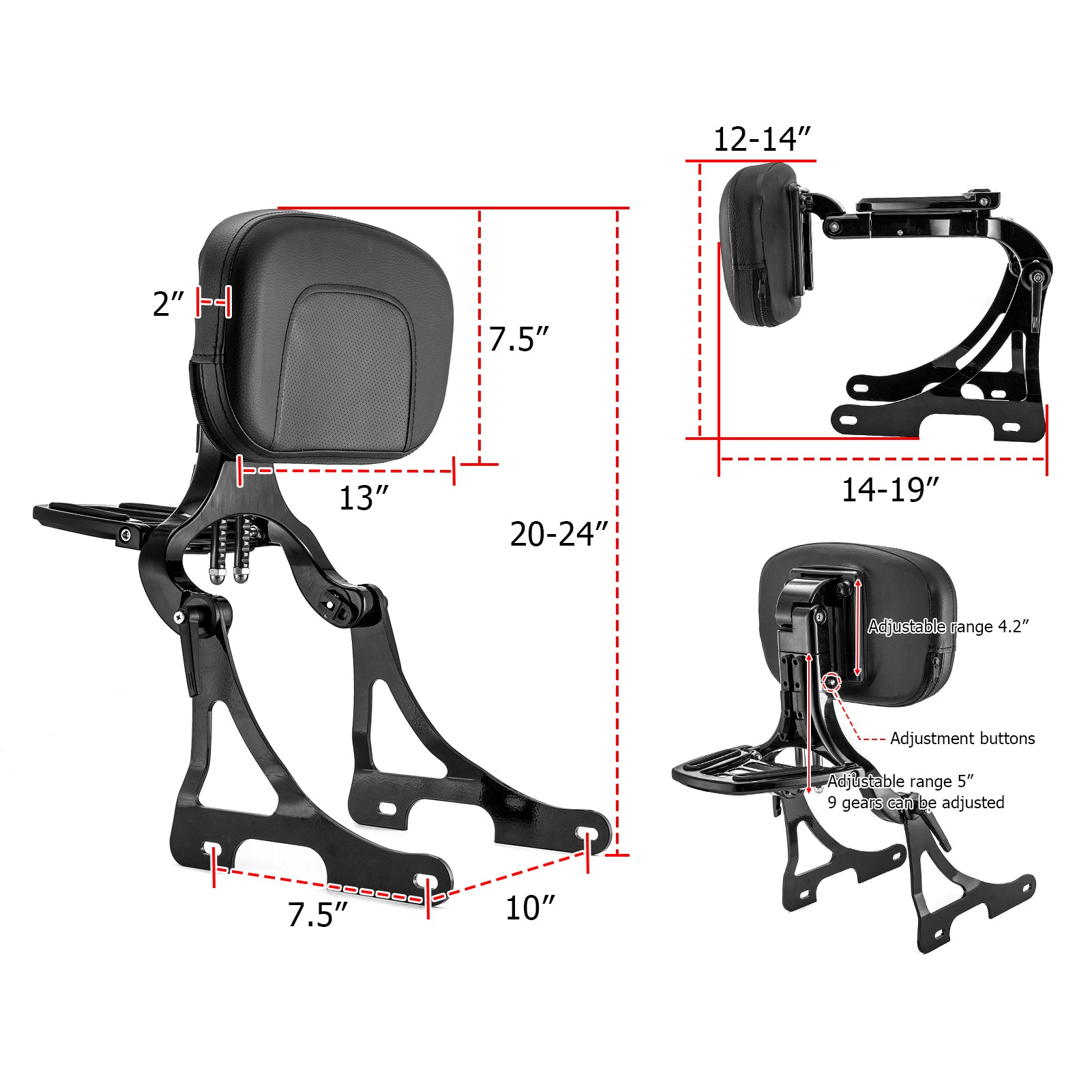 2004 - 2022 Harley Sportster XL 883 1200 Gloss Black Foldable Multi - Purpose Adjustable Backrest Sissy Bar - Mofun - 90302169