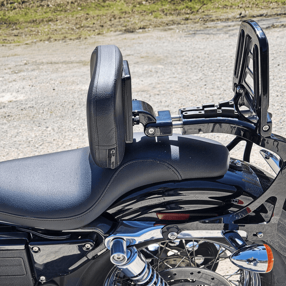 2004 - 2022 Harley Sportster XL 883 1200 Gloss Black Foldable Multi - Purpose Adjustable Backrest Sissy Bar - Mofun - 90302169