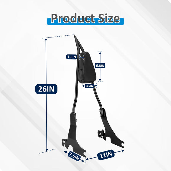 2004 - 2022 Harley Sportster XL 883 1200 Gloss Black Quick Release 26" Passenger Backrest Sissy Bar - Mofun - 90302135