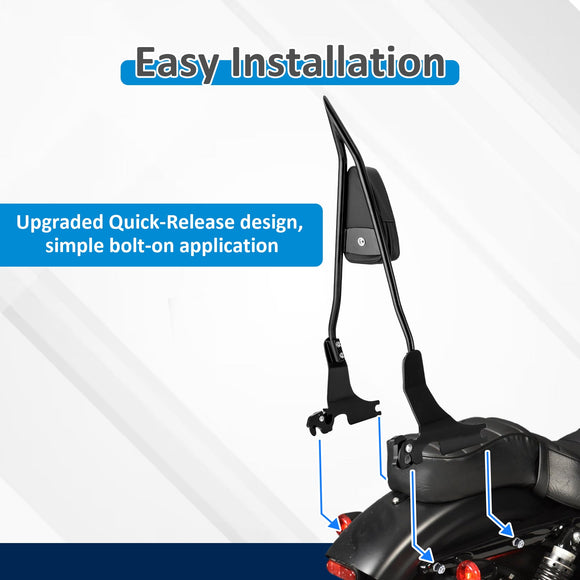 2004 - 2022 Harley Sportster XL 883 1200 Gloss Black Quick Release 26" Passenger Backrest Sissy Bar - Mofun - 90302135