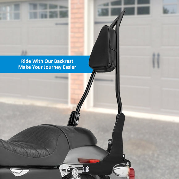 2004 - 2022 Harley Sportster XL 883 1200 Gloss Black Quick Release 26" Passenger Backrest Sissy Bar - Mofun - 90302135