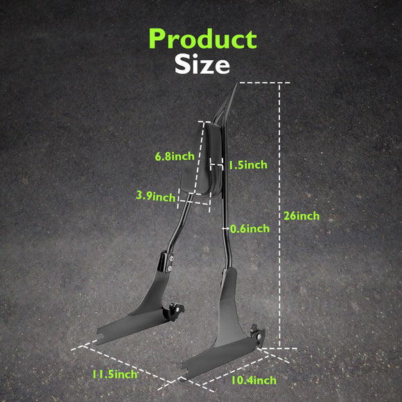 2006 - 2009 & 2014 - 2017 Dyna Low Rider FXDL Street Bob FXDB Gloss Black 26" Passenger Sissy Bar Backrest - Mofun - 90302137