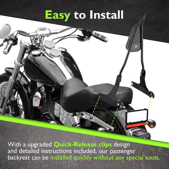 2006 - 2009 & 2014 - 2017 Dyna Low Rider FXDL Street Bob FXDB Gloss Black 26" Passenger Sissy Bar Backrest - Mofun - 90302137