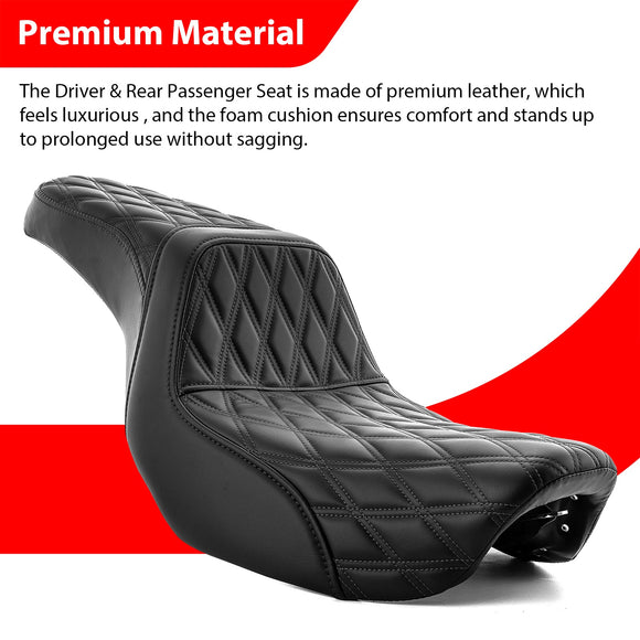 2006 - 2017 Harley Dyna FXD, FXDWG & 2012 - 2016 Dyna FLD Double Stitching One Piece Two - up Driver & Passenger Seat - Mofun - 90304005