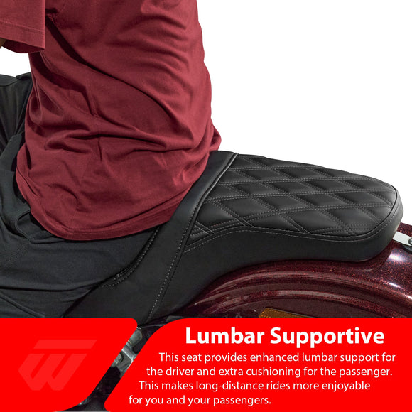 2006 - 2017 Harley Dyna FXD, FXDWG & 2012 - 2016 Dyna FLD Double Stitching One Piece Two - up Driver & Passenger Seat - Mofun - 90304005