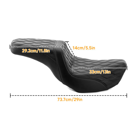 2006 - 2017 Harley Dyna FXD, FXDWG & 2012 - 2016 Dyna FLD Double Stitching One Piece Two - up Driver & Passenger Seat - Mofun - 90304005