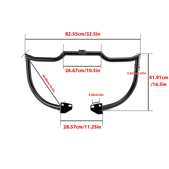 2006 - 2017 Harley Dyna Low Rider/Street Bob/Wide Glide Black Highway Bar Front Engine Guard Crash Bar, Flat - Sharp Angle - Mofun - 90201066
