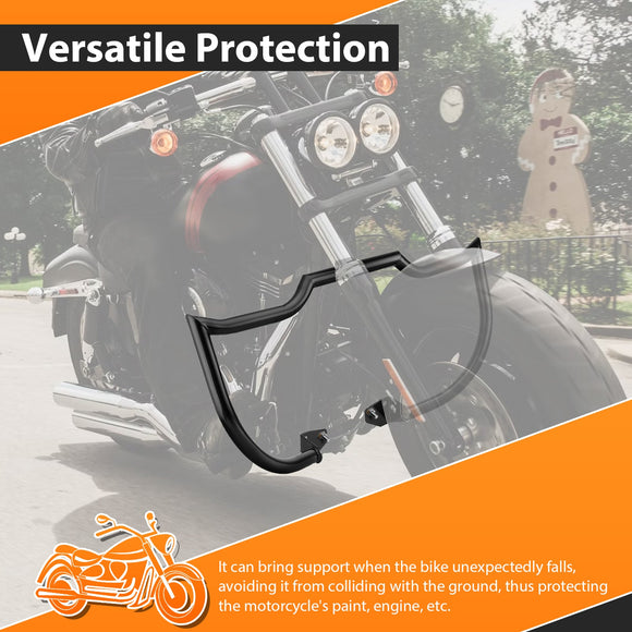 2006 - 2017 Harley Dyna Low Rider/Street Bob/Wide Glide Black Highway Bar Front Engine Guard Crash Bar, Flat - Sharp Angle - Mofun - 90201066