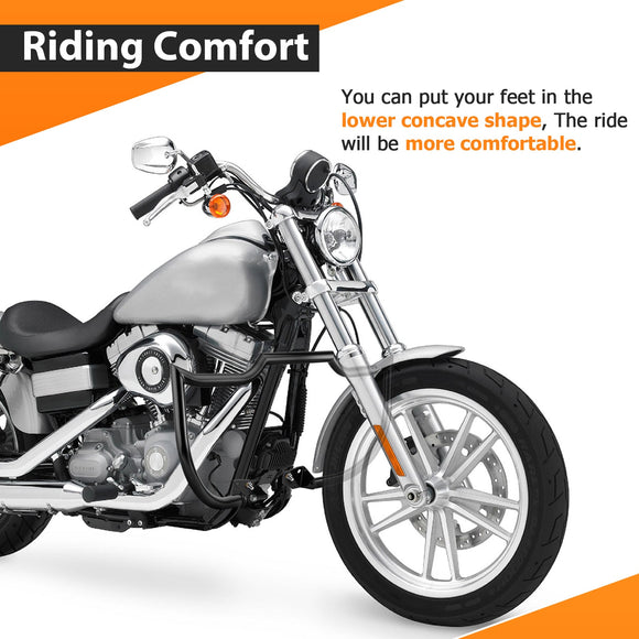 2006 - 2017 Harley Dyna Low Rider/Street Bob/Wide Glide Black Highway Bar Front Engine Guard Crash Bar, Flat - Sharp Angle - Mofun - 90201066