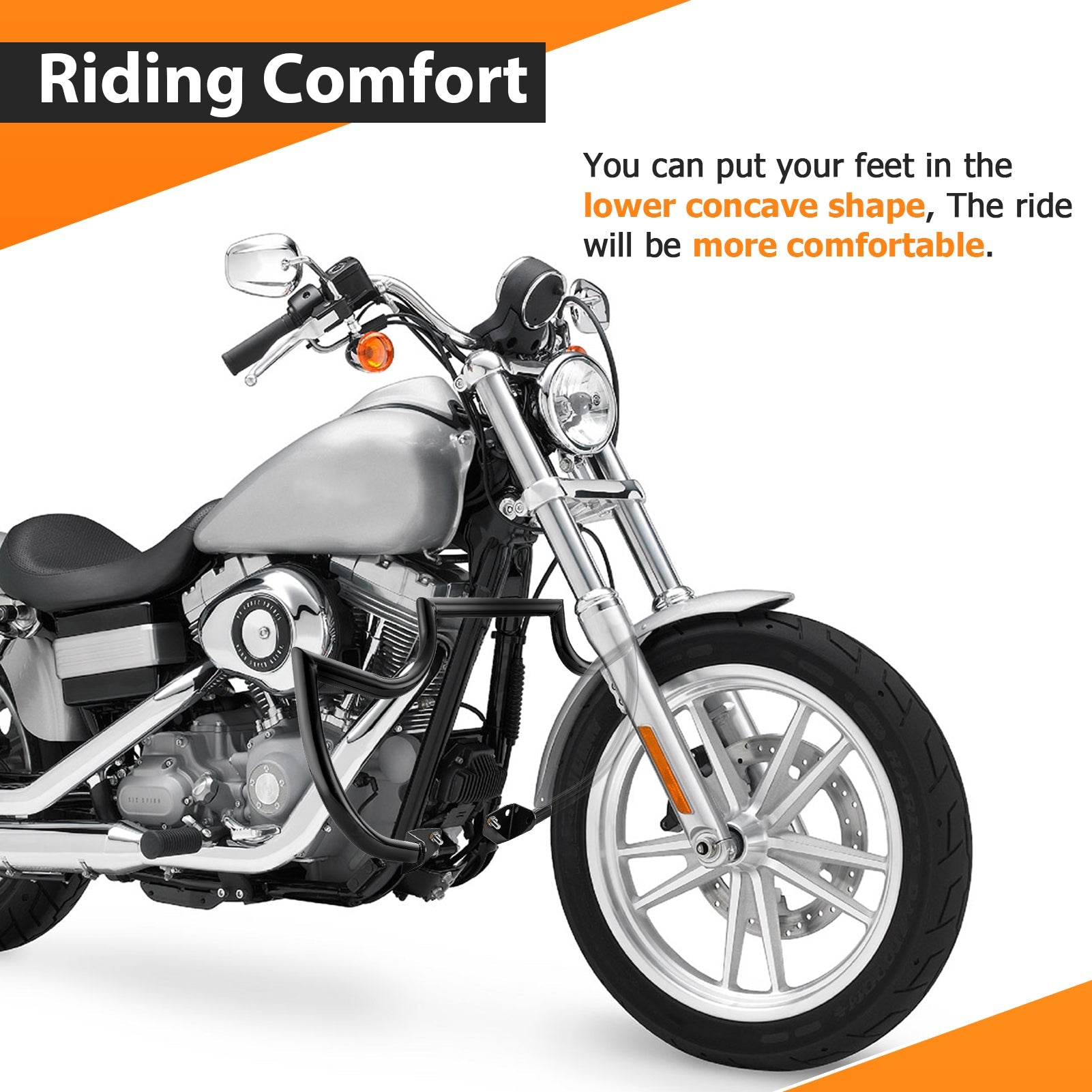 2006 - 2017 Harley Dyna Low Rider/Street Bob/Wide Glide Black Highway Bar Front Engine Guard Crash Bar, Sharp Angle - Mofun - 90201068