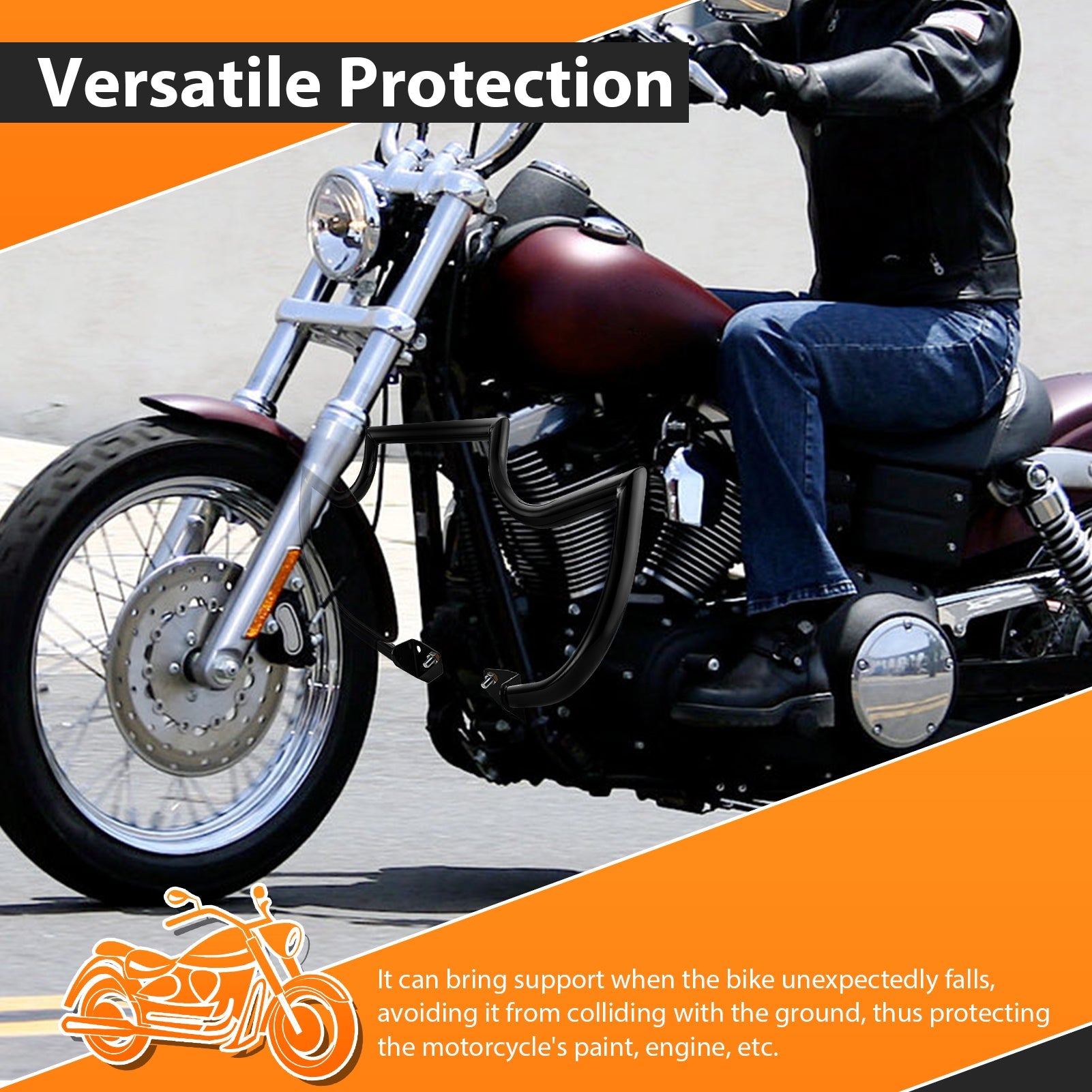 2006 - 2017 Harley Dyna Low Rider/Street Bob/Wide Glide Black Highway Bar Front Engine Guard Crash Bar, Sharp Angle - Mofun - 90201068