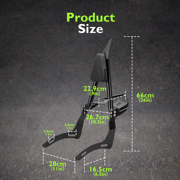 2006 - 2025 Kawasaki Vulcan 900 Gloss Black 27.6" Height Sharp Angle Passenger Backrest Sissy Bar with Luggage Rack - Mofun - 90302185