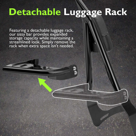 2006 - 2025 Kawasaki Vulcan 900 Gloss Black 27.6" Height Sharp Angle Passenger Backrest Sissy Bar with Luggage Rack - Mofun - 90302185