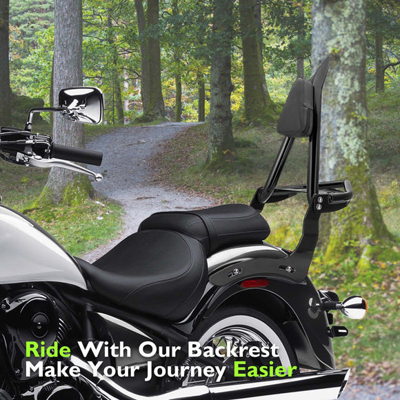 2006 - 2025 Kawasaki Vulcan 900 Gloss Black 27.6" Height Sharp Angle Passenger Backrest Sissy Bar with Luggage Rack - Mofun - 90302185