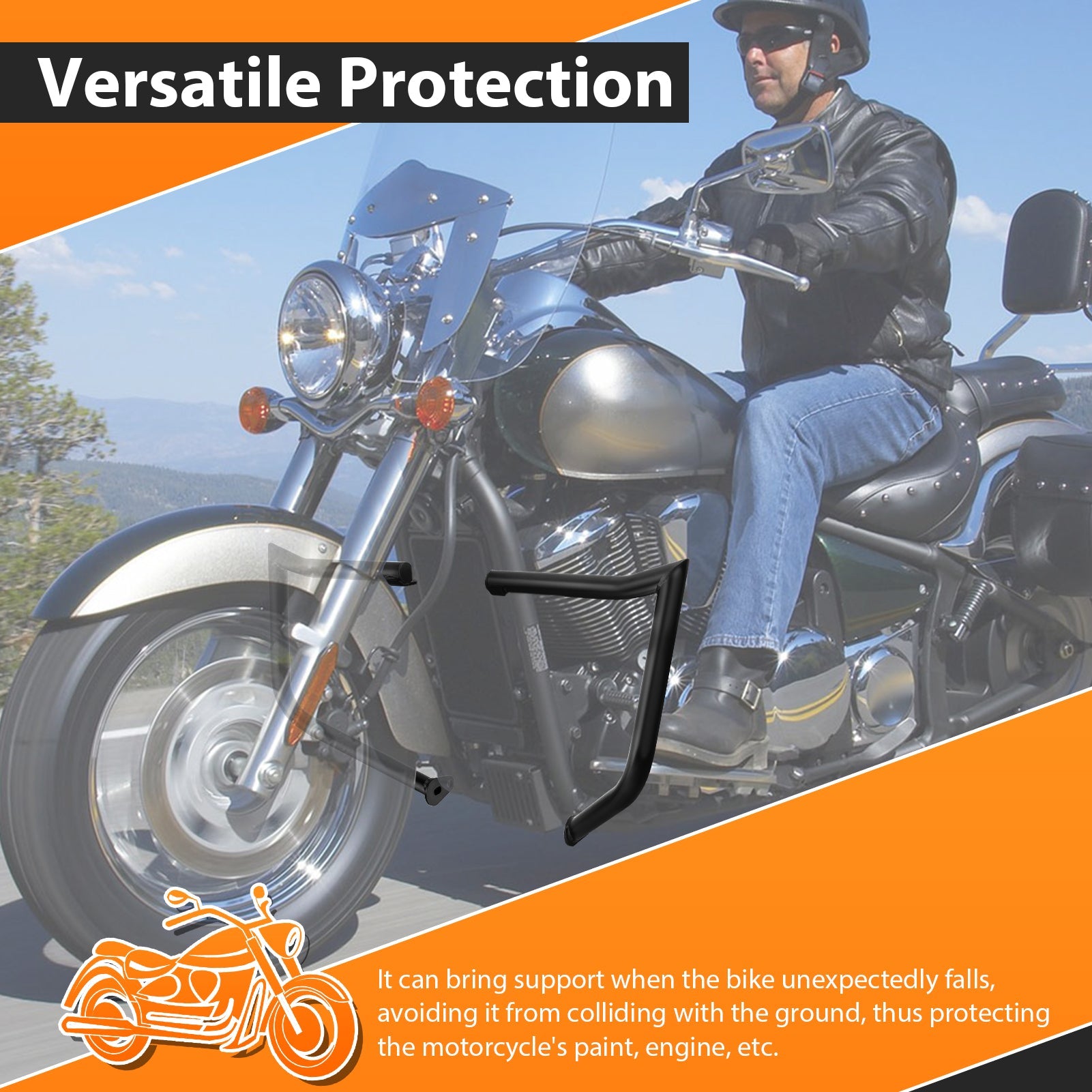 2006 - 2025 Kawasaki Vulcan VN900 Classic/LT Sharp Angle Front Highway Engine Guard Crash Bar - Mofun - 90201109