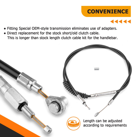 2007 - 2017 Harley Dyna Softail 72 11/16"(1845mm) Extended Length Stainless Steel Clutch Cable - Mofun - 90112061