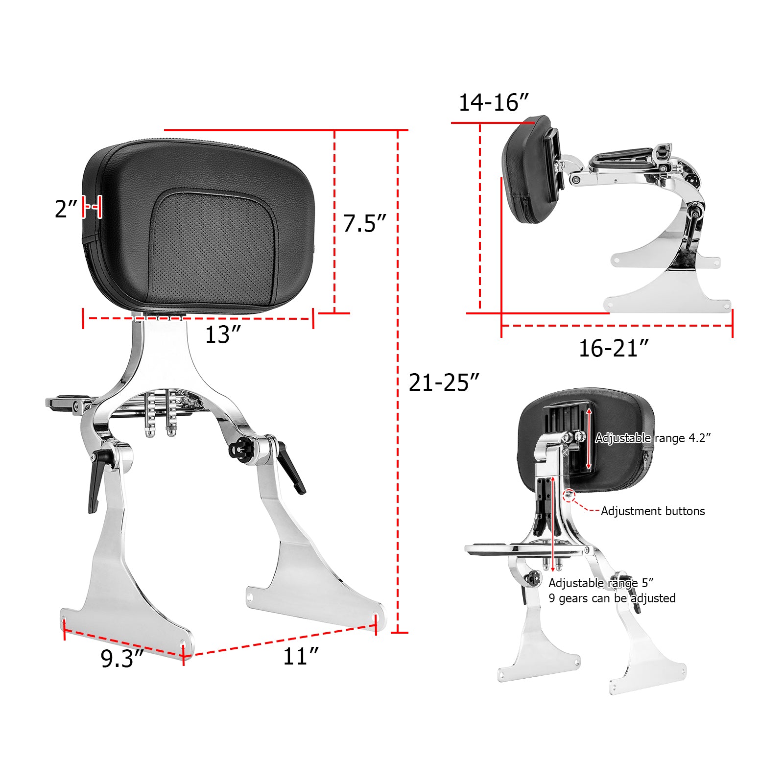 2007 - 2017 Harley Softail Standard/Custom/Fat Boy Steel & Aluminum Multi - Purpose Adjustable Backrest - Mofun - 90302151