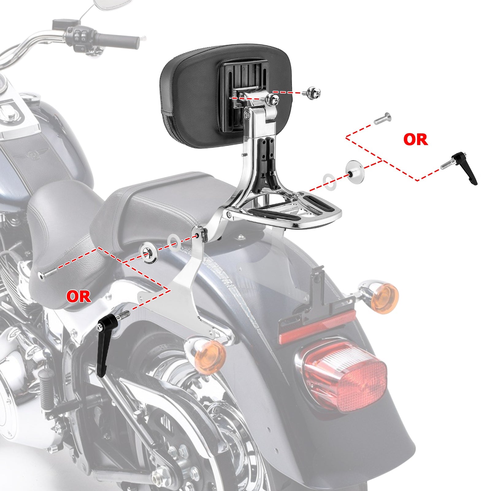 2007 - 2017 Harley Softail Standard/Custom/Fat Boy Steel & Aluminum Multi - Purpose Adjustable Backrest - Mofun - 90302151