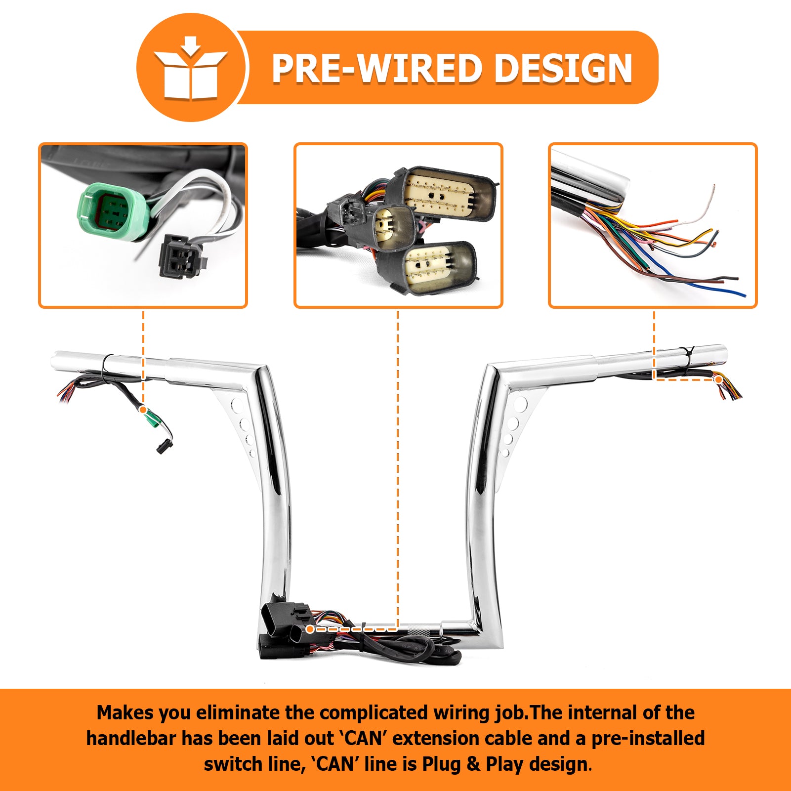 2008 - 2013 Harley Road Glide Ape Hangers Handlebar | Pre - wired Plug & Play - Mofun - 90101501