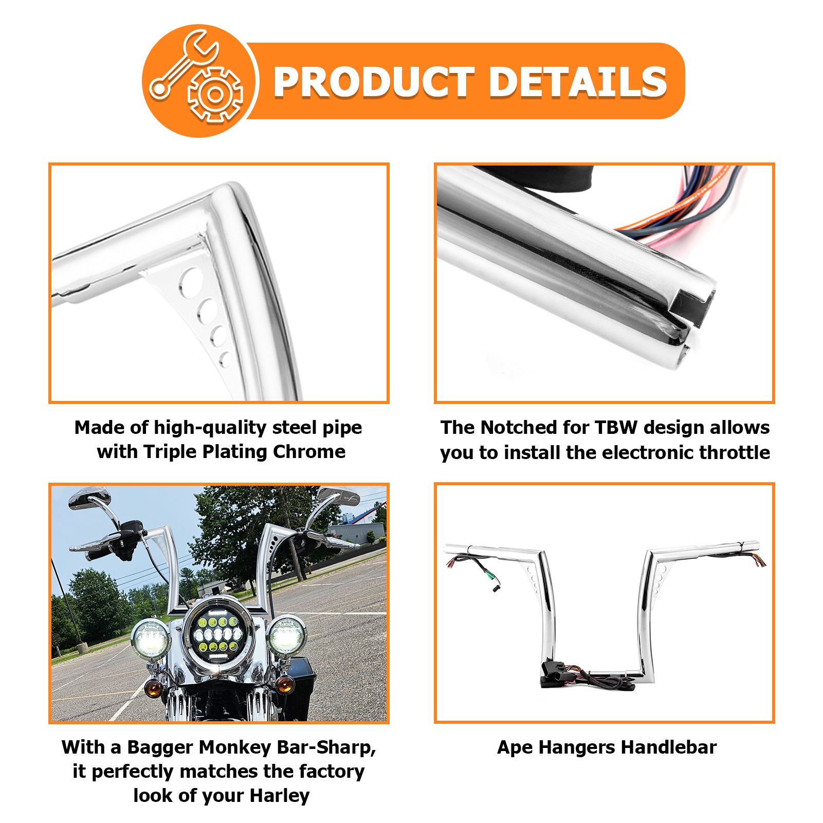 2008 - 2013 Harley Road Glide Ape Hangers Handlebar | Pre - wired Plug & Play - Mofun - 90101501