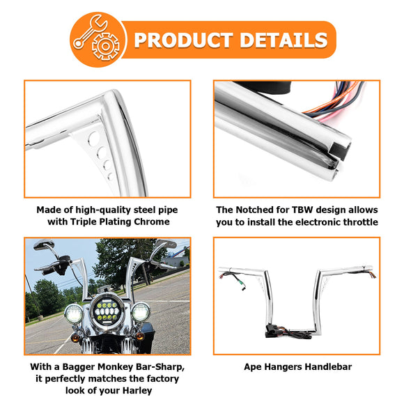 2008 - 2013 Harley Road Glide Ape Hangers Handlebar | Pre - wired Plug & Play - Mofun - 90101501
