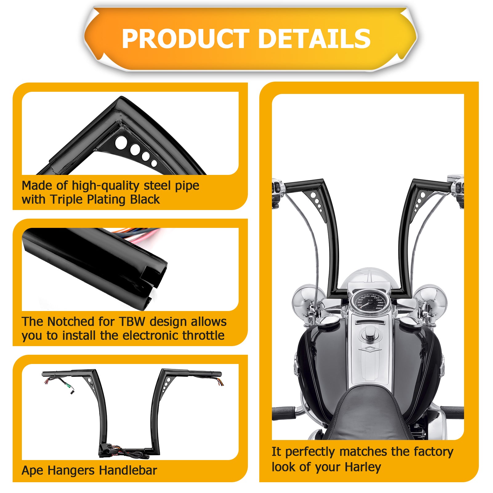 2008 - 2013 Harley Road Glide PRE - WIRED APE Hanger Bar - Flat Handlebar - Mofun - 90101503