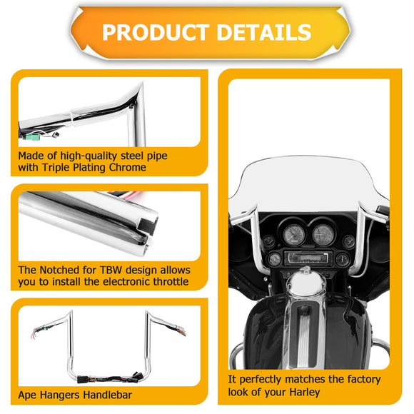 2008 - 2013 Harley Touring Street Glide/Electra Glide/Ultra Limited Pre - Wired 12" Handlebar - Mofun - 90101511