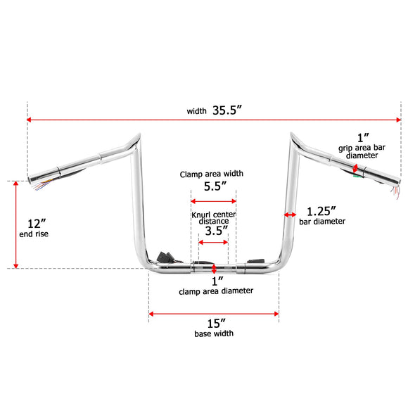 2008 - 2013 Harley Touring Street Glide/Electra Glide/Ultra Limited Pre - Wired 12" Handlebar - Mofun - 90101511