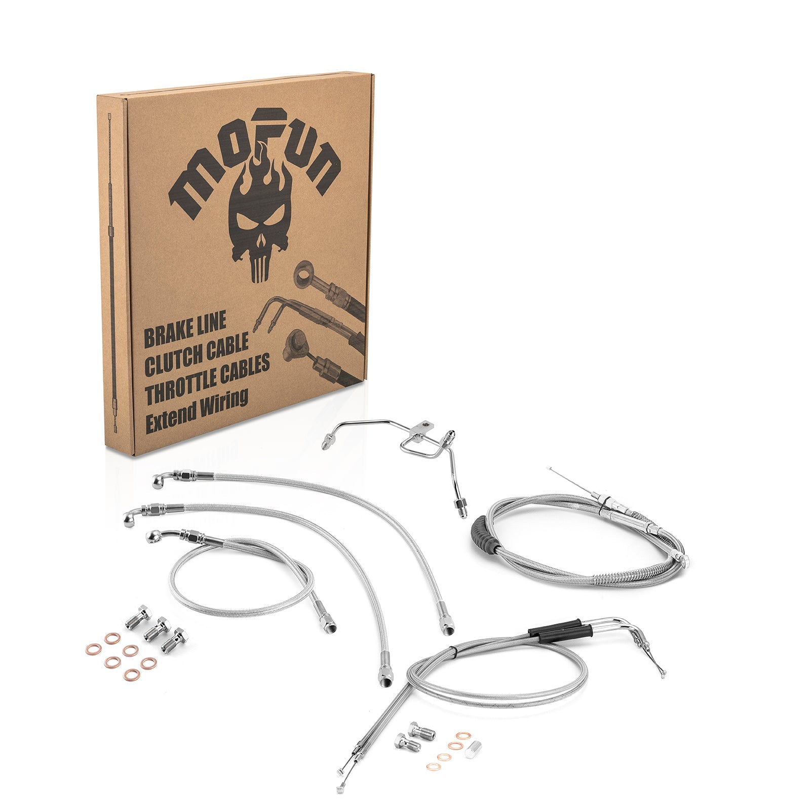 2008 - 2017 Harley Dyna Fat Bob / Low Rider Non - ABS Models Extended Length Throttle and Idle Cable, Clutch Cable with Hydraulic Front Non - ABS Brake Line Kit (for 12